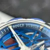 Super Clone Roger Dubuis Excalibur Double Tourbillon Cobalt RDDBEX1109 – — on leather display