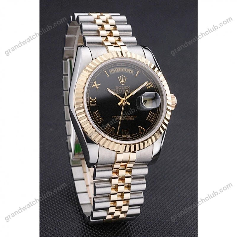 Super Clone Rolex Day-Date Black Dial SRL78 36 mm — case and bezel