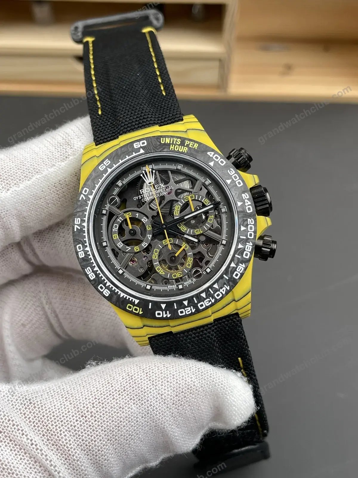 Super Clone Rolex Cosmograph Daytona DIW Yellow Carbon Skeleton 116500LN – Swiss SuperClone - photo 8