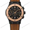 Super Clone Hublot Big Bang Rose Gold Carbon Dial Brown Leather Strap