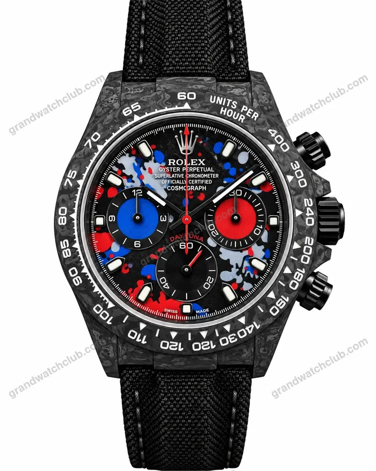 Super Clone Rolex Cosmograph Daytona DIW Carbon Graffiti Red Blue 116500LN – Swiss SuperClone