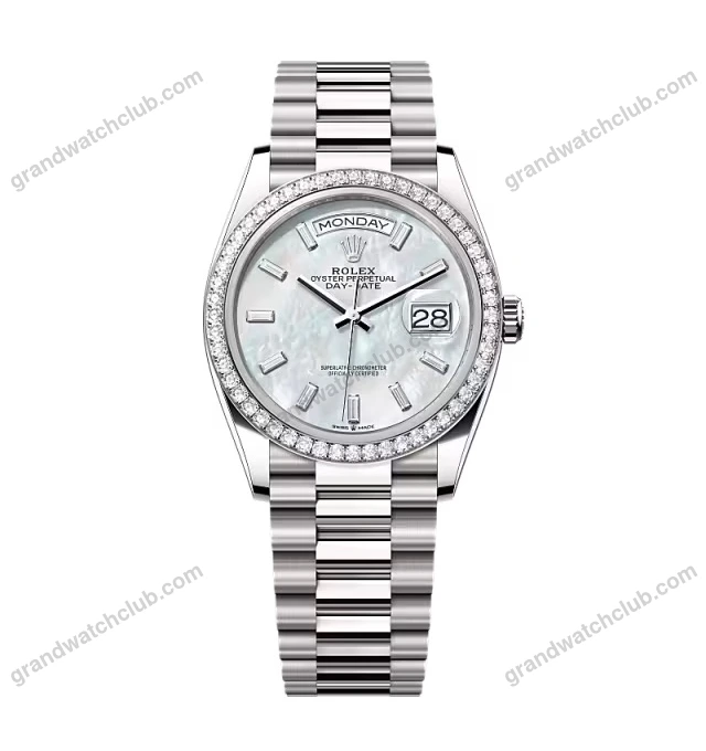 Super Clone Rolex Day-Date White Mother-of-Pearl Diamond Dial 128349rbr-0049 36 mm