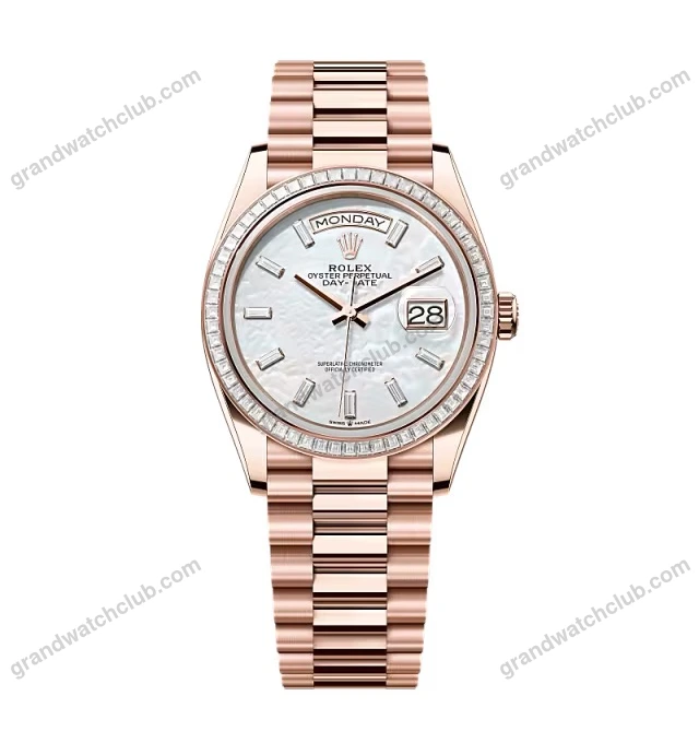 Super Clone Rolex Day-Date White Mother-of-Pearl Diamond Dial 128395tbr-0026 36 mm