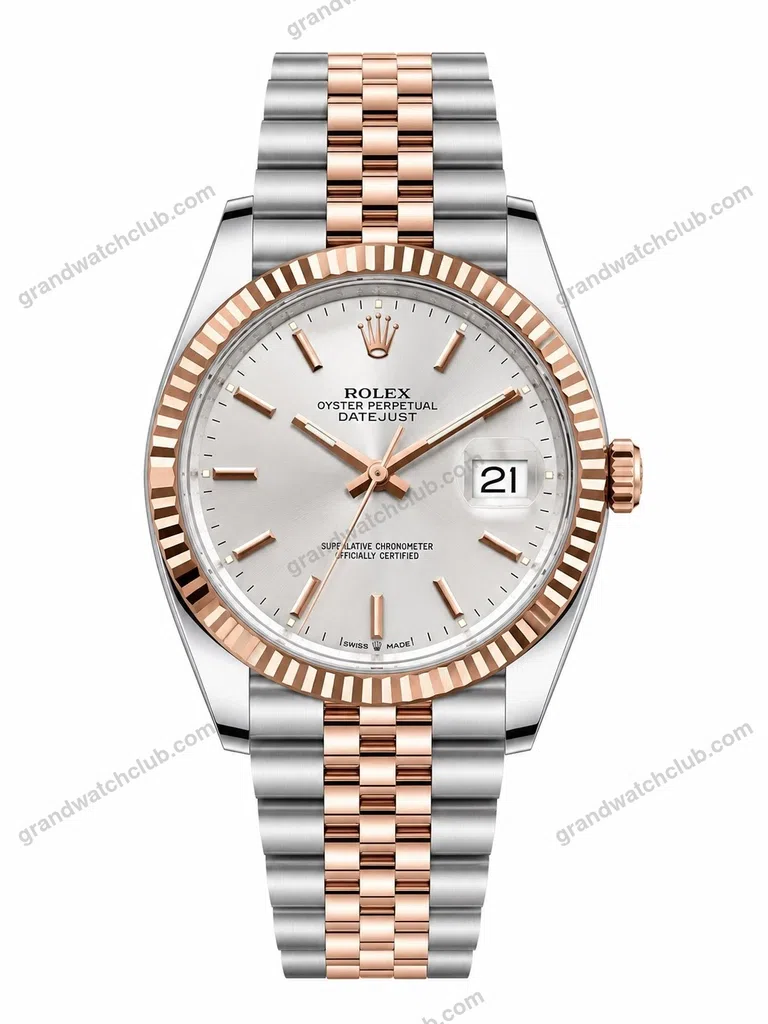 Super Clone Rolex Datejust 36 MM Silver Dial Jubilee Bracelet Everose Gold Two Tone Fluted Bezel