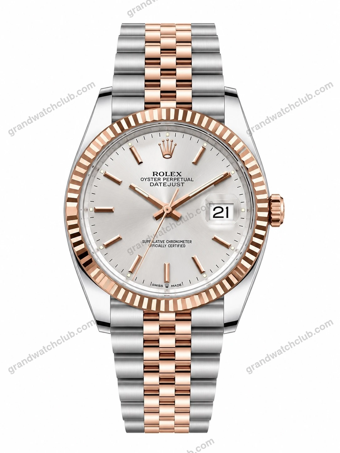 Super Clone Rolex Datejust 36 MM Silver Dial Jubilee Bracelet Everose Gold Two Tone Fluted Bezel
