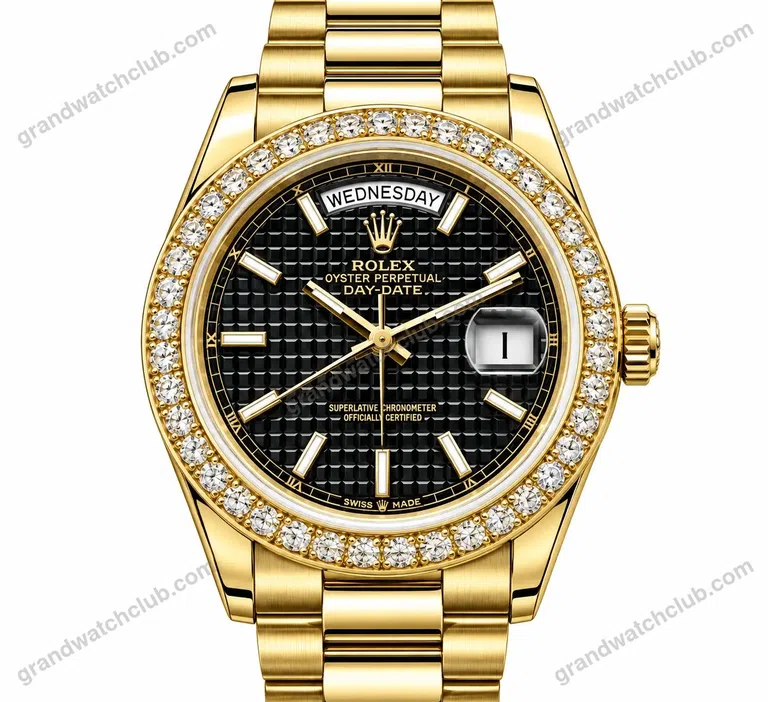Super Clone Rolex Day-Date 40 Black Motif Dial Diamond Bezel 228348RBR President – Swiss SuperClone