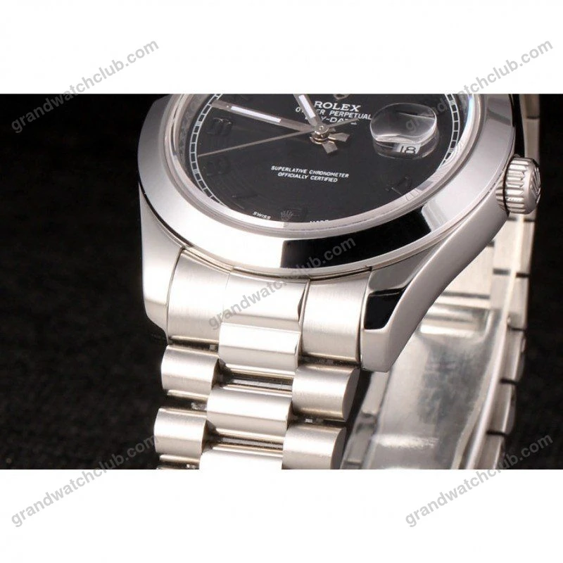 Super Clone Rolex Day-Date Black Dial 80294 40 mm — on leather display