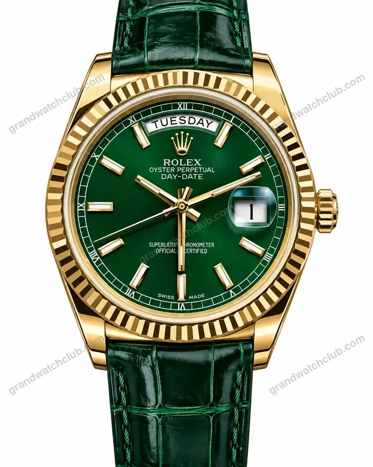 Super Clone Rolex Day-Date 36 Green Dial 118138 Leather Strap – Swiss SuperClone