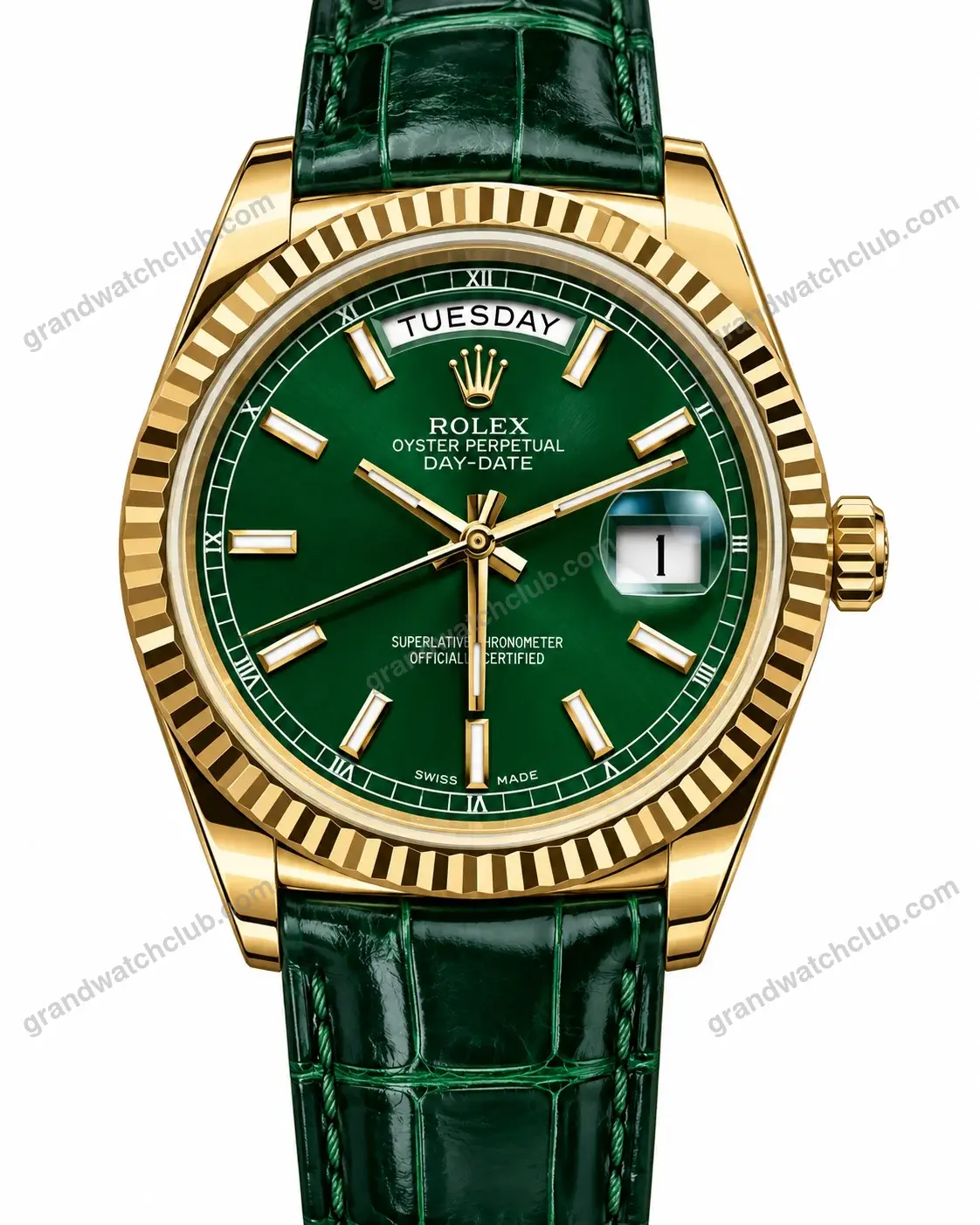 Super Clone Rolex Day-Date 36 Green Dial 118138 Leather Strap – Swiss SuperClone