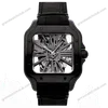 Super Clone Cartier Santos Large Skeleton Black 39mm