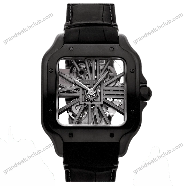 Super Clone Cartier Santos Large Skeleton Black 39mm