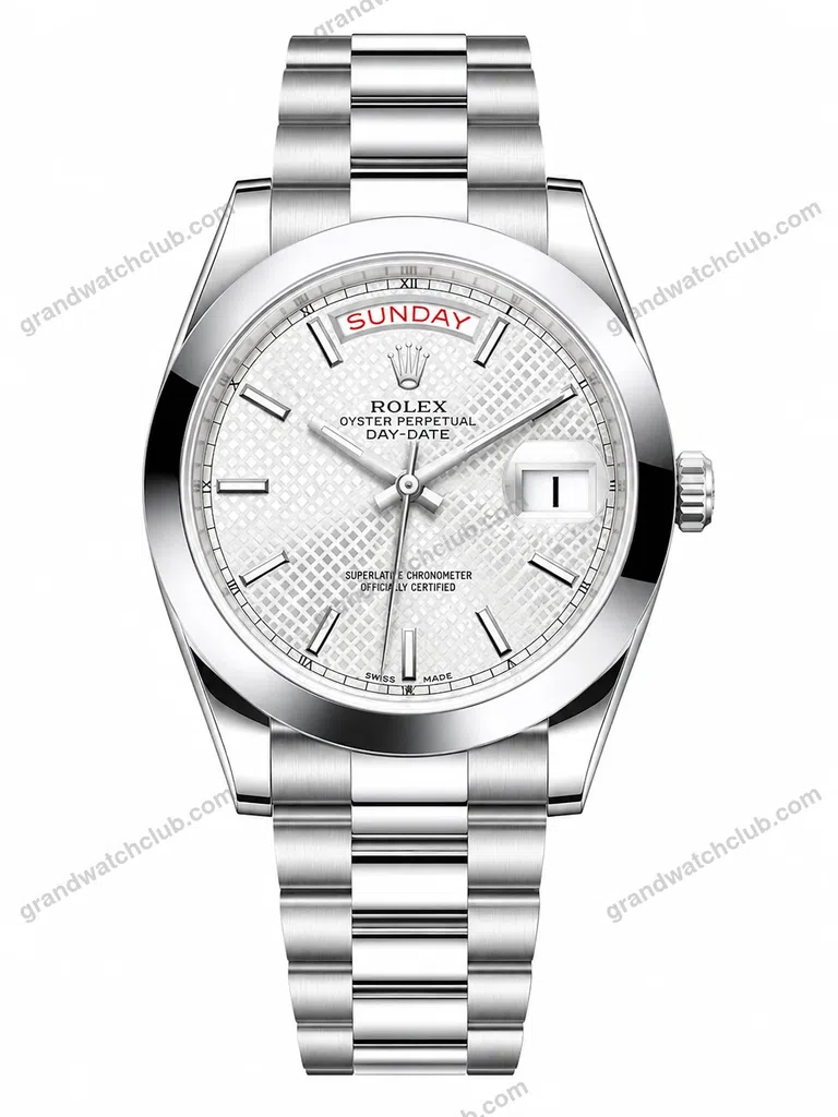 Reduced Rolex Day-Date Silver White Textured Dial Oyster Bracelet