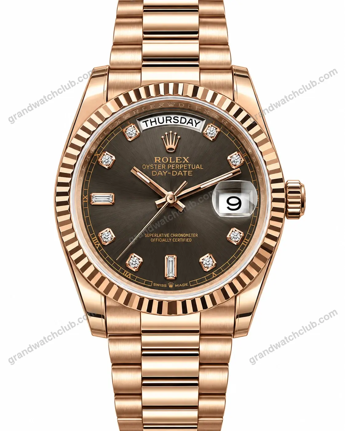 Super Clone Rolex Day-Date 40 Everose Gold Slate Diamond Dial 228235 President – Swiss SuperClone