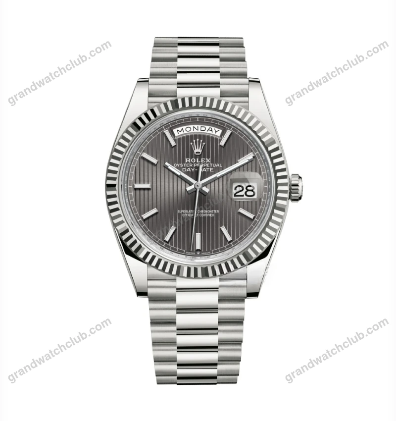 Super Clone Rolex Day-Date Grey Stick Tapestry Dial 228239-0002 40 mm