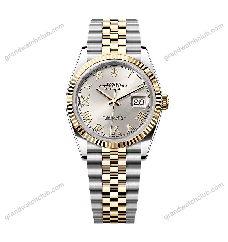 Super Clone Rolex Datejust Silver Roman Diamond Dial 126233-0031 36 mm