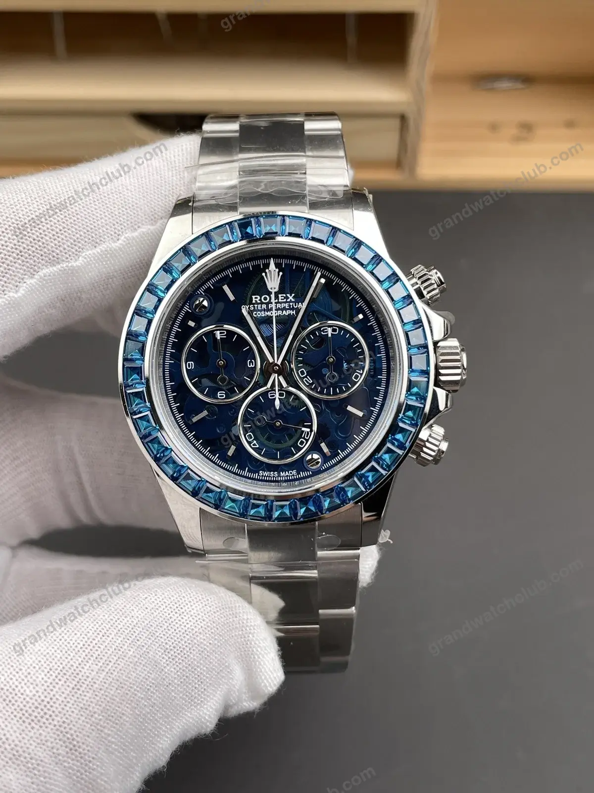 Super Clone Rolex Cosmograph Daytona Artisans de Genève Blue Skeleton Sapphire Bezel 116520 – Swiss SuperClone - photo 9
