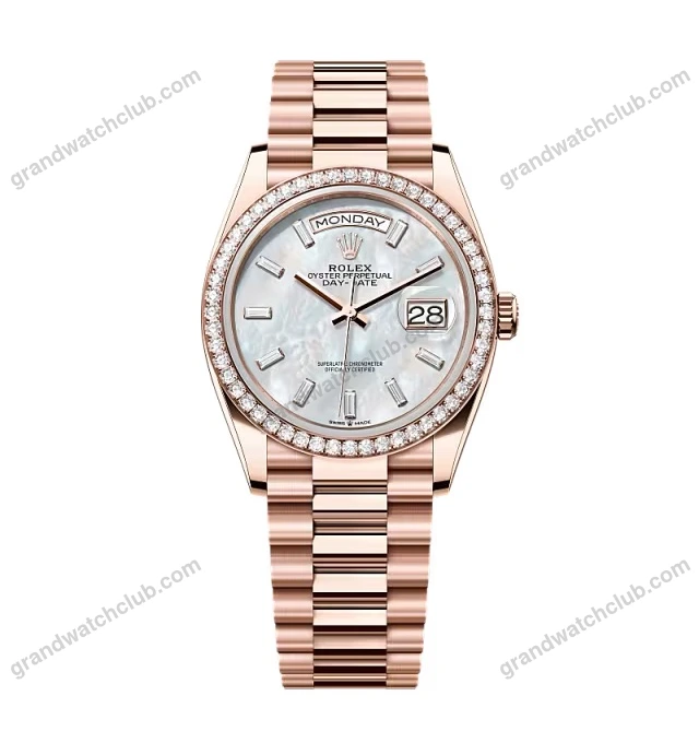 Super Clone Rolex Day-Date White Mother-of-Pearl Diamond Dial 128345rbr-0077 36 mm