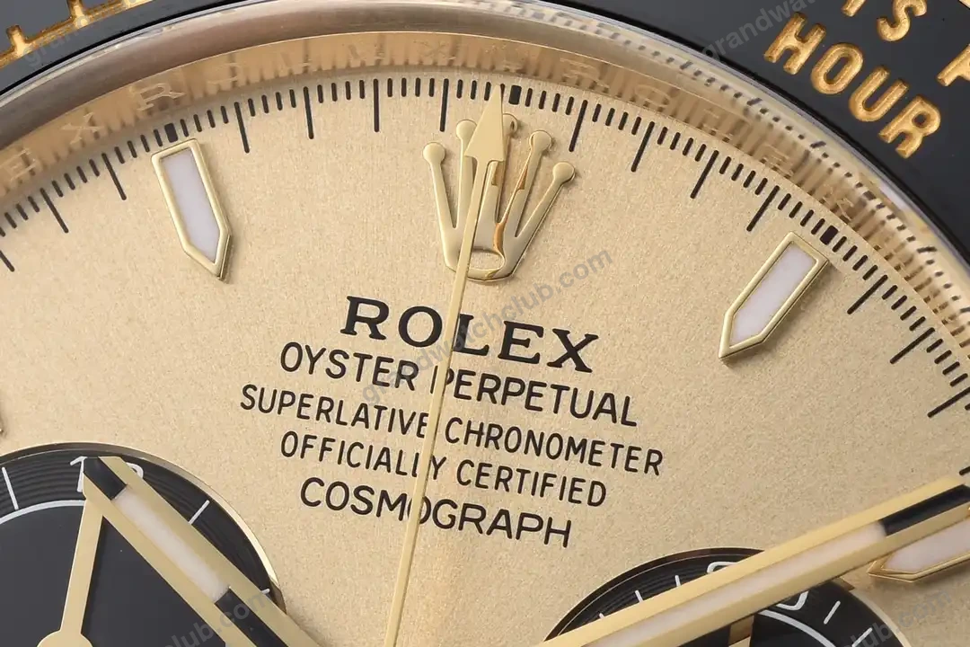 Super Clone Rolex Daytona Golden Dial 126518LN “Pikachu” — on leather display