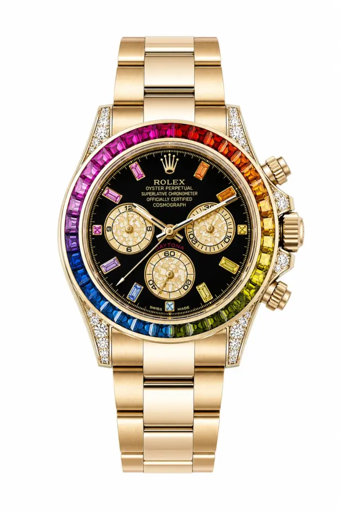 Super Clone Rolex Daytona Rainbow Rose Gold Black Dial
