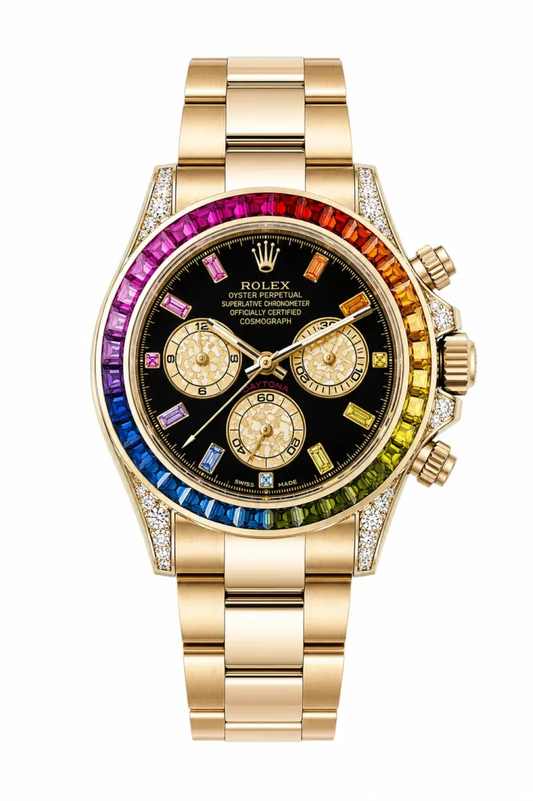 Super Clone Rolex Daytona Rainbow Rose Gold Black Dial
