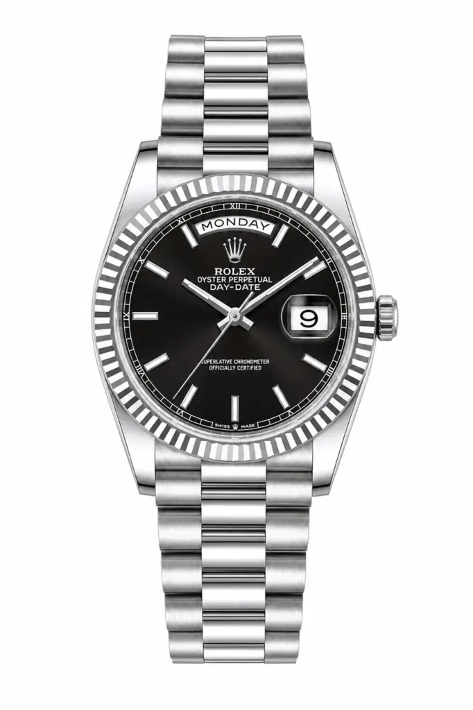Super Clone Rolex Day Date Silver Black Dial Oyster Bracelet