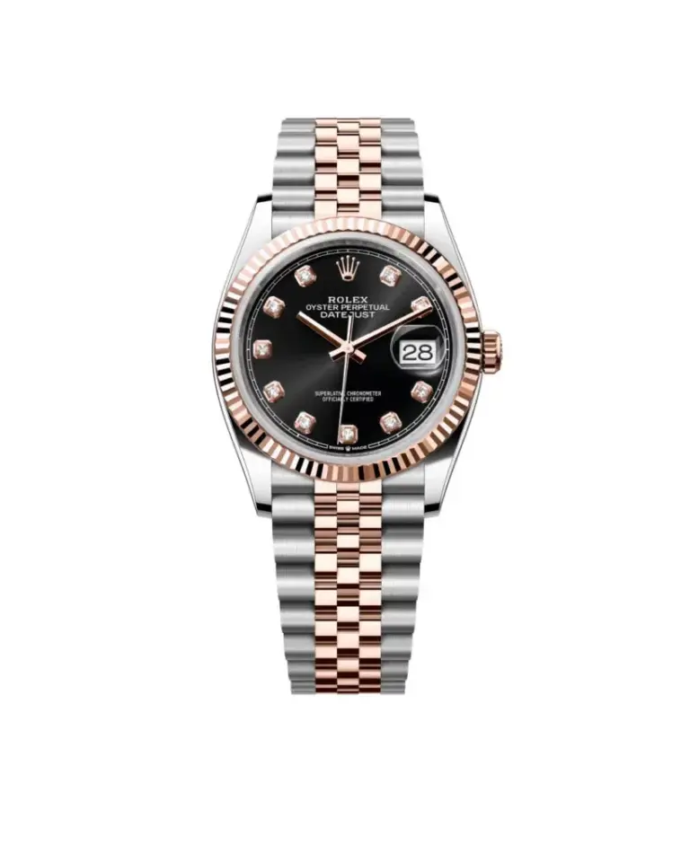 Super Clone Rolex Datejust 36mm Black Diamond Dial Rose Gold Jubilee 1 819x1024 1
