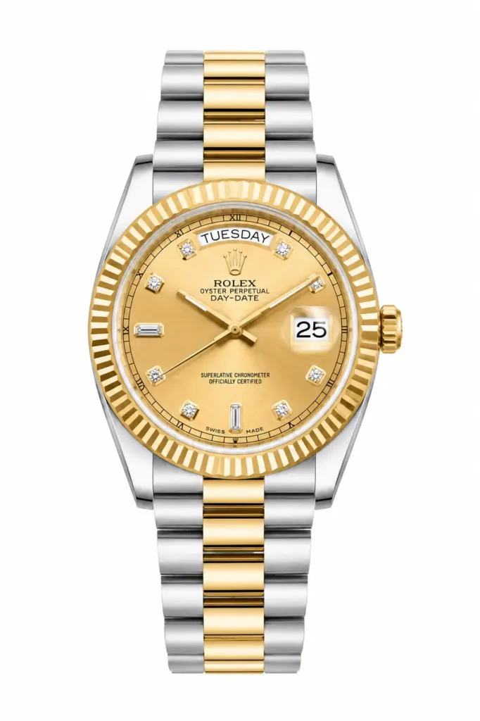 Super Clone Rolex Day Date Two Tone Champagne Diamond Dial