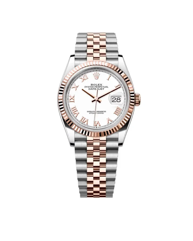 Super Clone Rolex Datejust 36mm White Dial Rose Gold Fluted Bezel Jubilee 1 819x1024 1