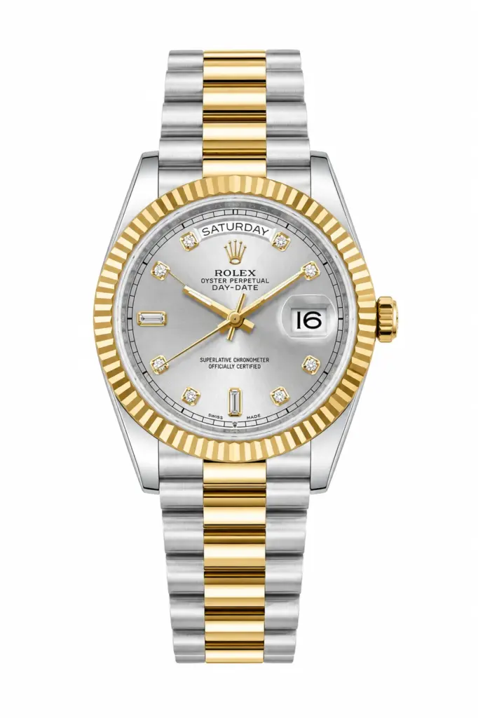 Super Clone Rolex Day Date Two Tone Silver Diamond Dial