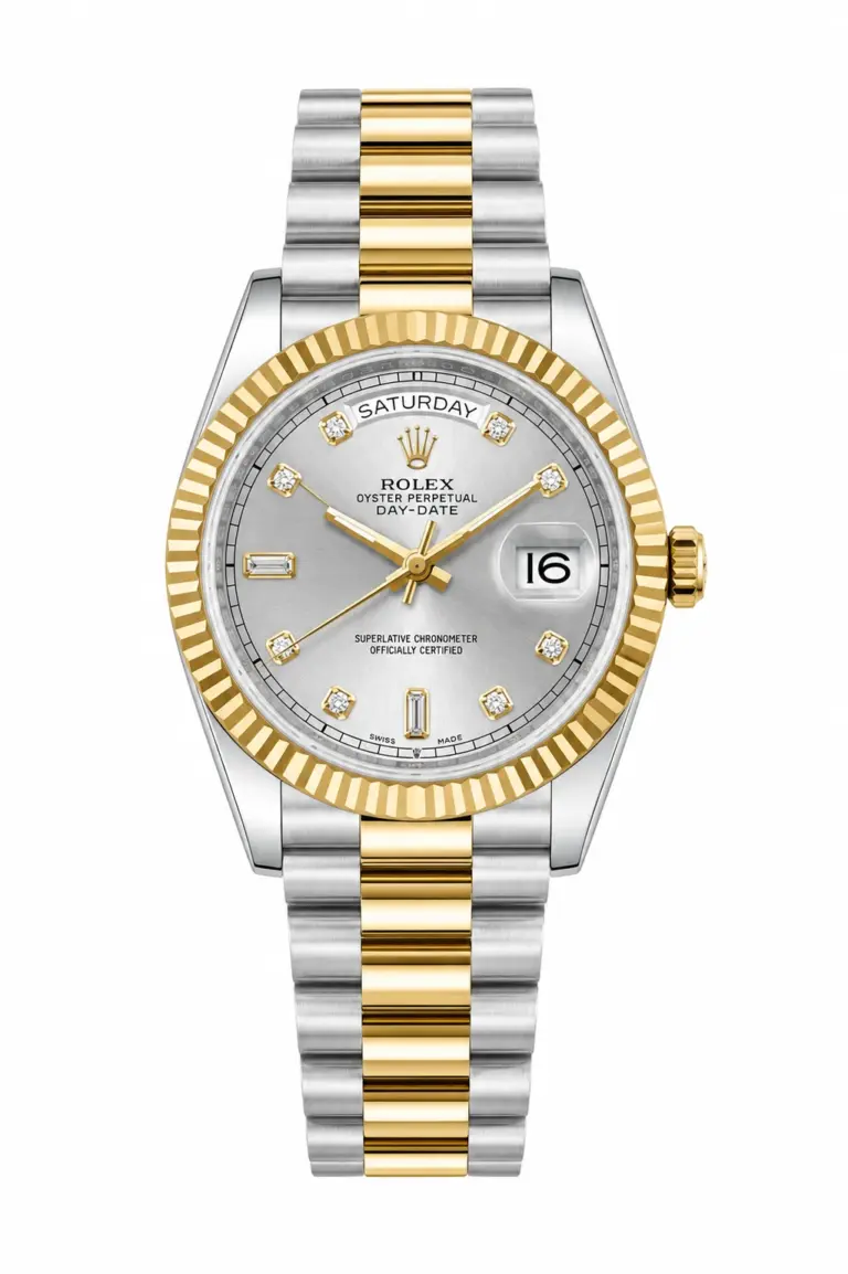 Super Clone Rolex Day Date Two Tone Silver Diamond Dial
