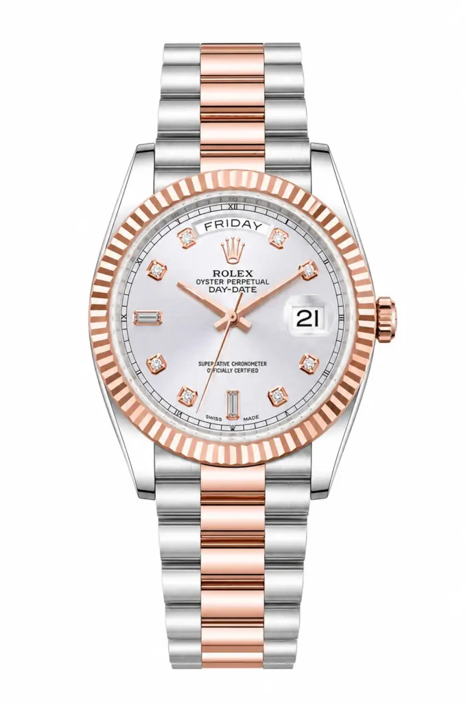 Super Clone Rolex Day Date Two Tone Silver Rose Dial
