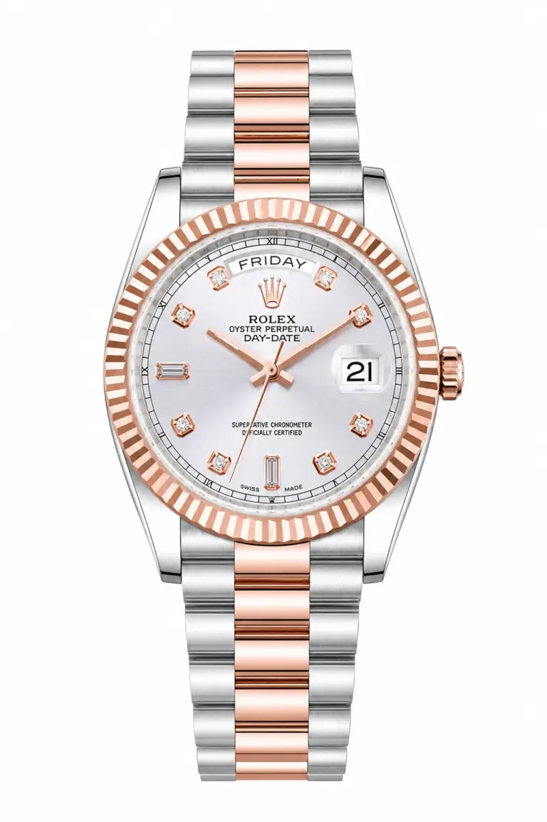 Super Clone Rolex Day Date Two Tone Silver Rose Dial
