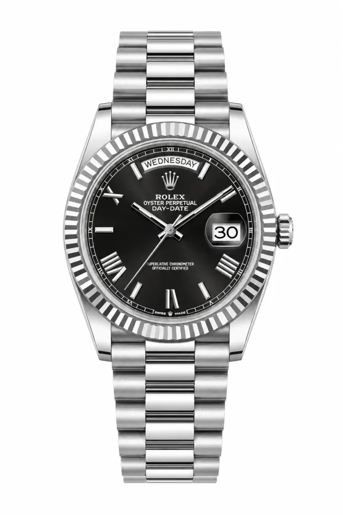 Super Clone Rolex Day Date Silver Black Dial President Bracelet
