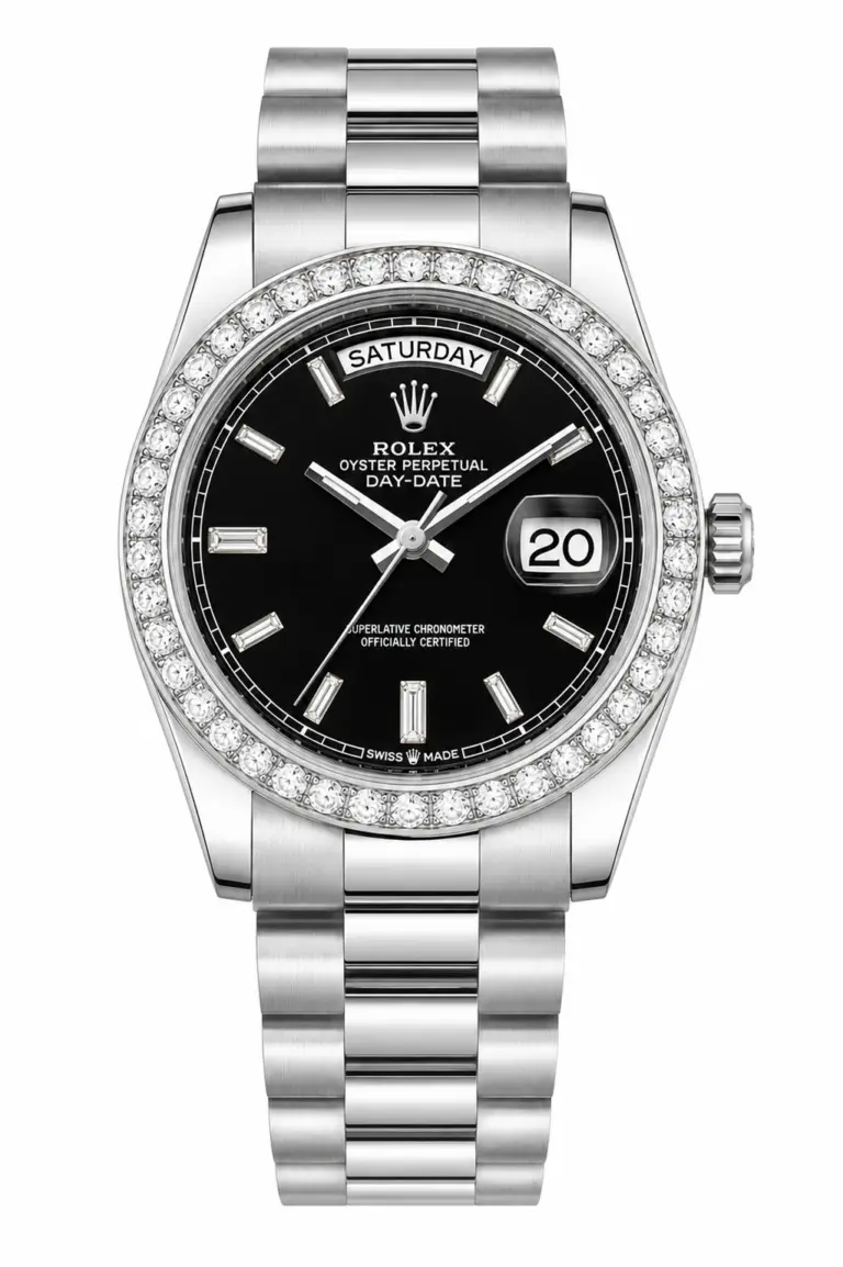 Super Clone Rolex Day Date Silver Black Diamond Bezel